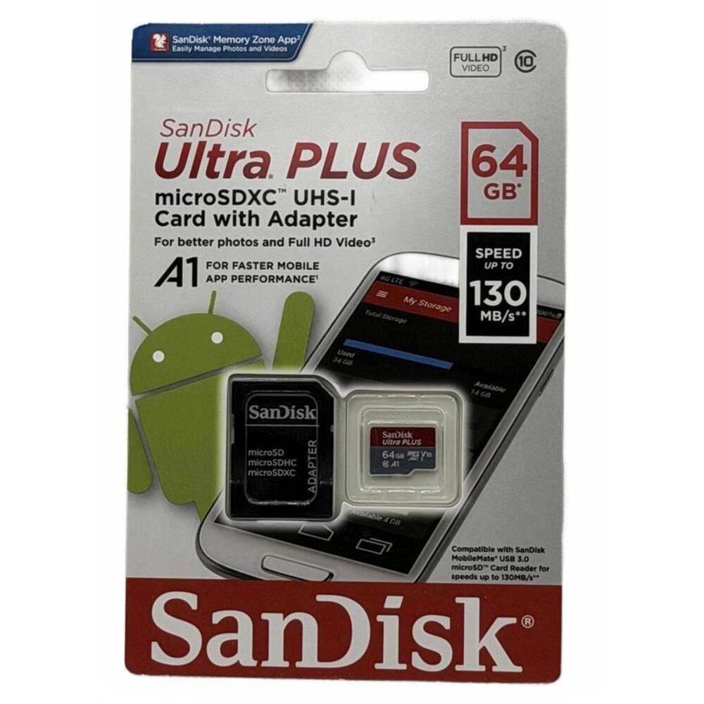 SanDisk Ultra PLUS 64GB microSDXC UHS-I Card with Adapter